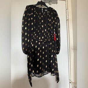 I.N.C. Black and Gold Polka Dot Dress size 7 / 8 NWT